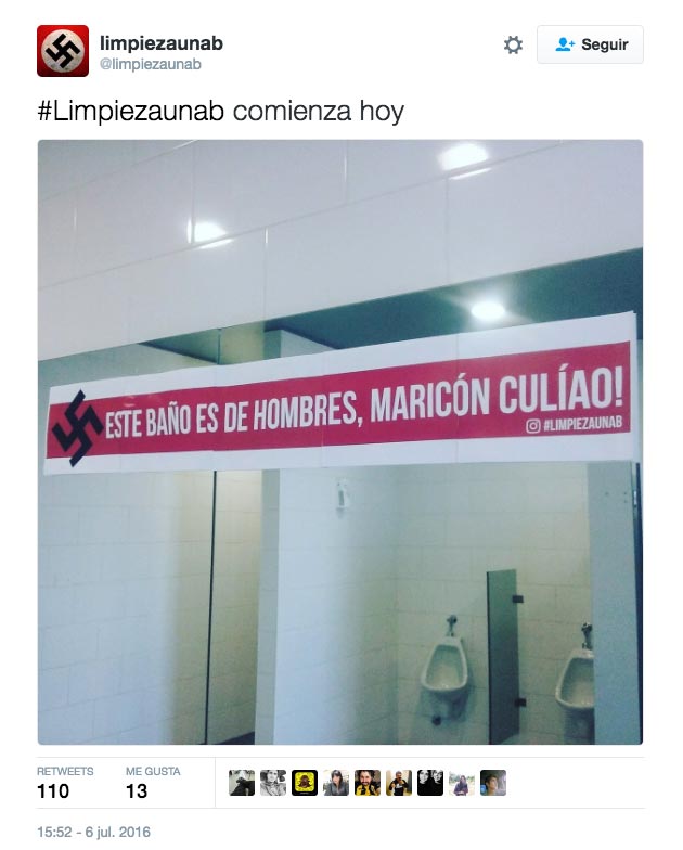 Cartel neonazi y homof&oacute;bico en universidad chilena