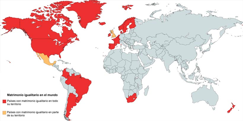 Mapa del matrimonio igualitario en el mundo