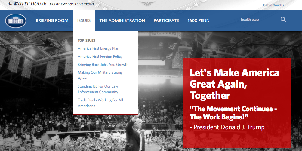 Casa Blanca Presidente Trump Web Areas
