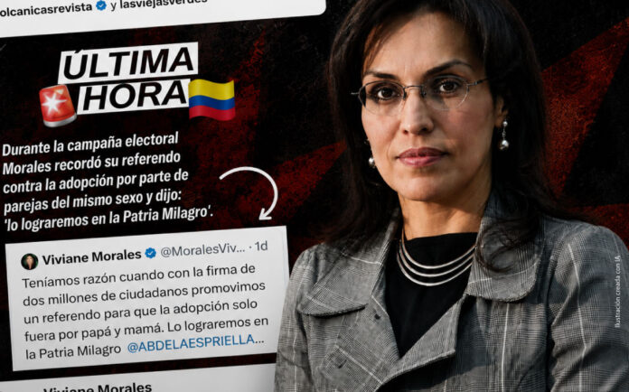 Retrato de Viviane Morales junto a una captura de una publicación en redes sociales sobre su posible nombramiento como ministra de Educación de Colombia