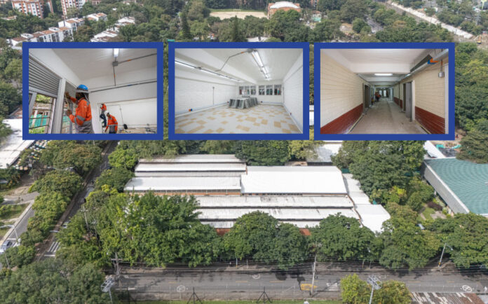 Vista aérea del INEM José Félix de Restrepo con imágenes de las obras de modernización que avanzan en la institución educativa de El Poblado.