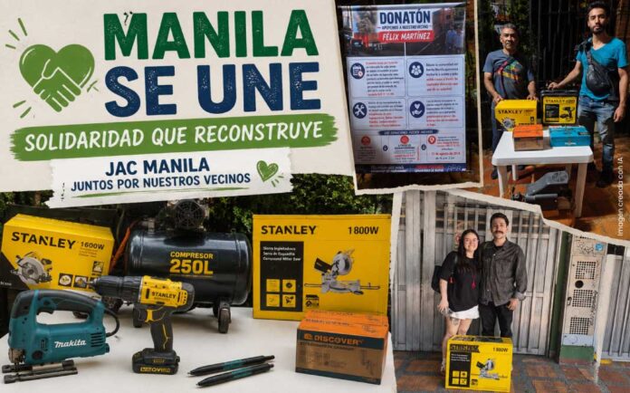 JAC de Manila y comunidad se unen para apoyar a Félix Martínez con herramientas donadas tras el incendio ocurrido en el barrio.